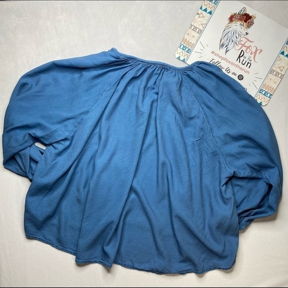 Splendid Medium Wash Crosshatch Gauze Peasant Top Size Small - Picture 7 of 11